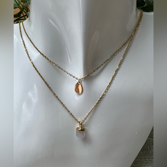Dainty Rose Quartz Multi-Strand Necklace Set -  Boho Chic Layered Necklace - Picture 4 of 8